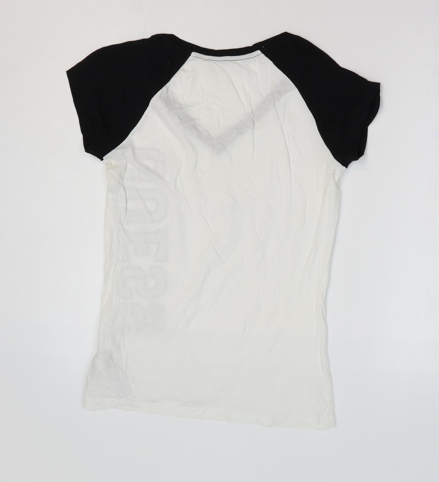 GUESS Womens White 100% Cotton Ringer T-Shirt Size S V-Neck