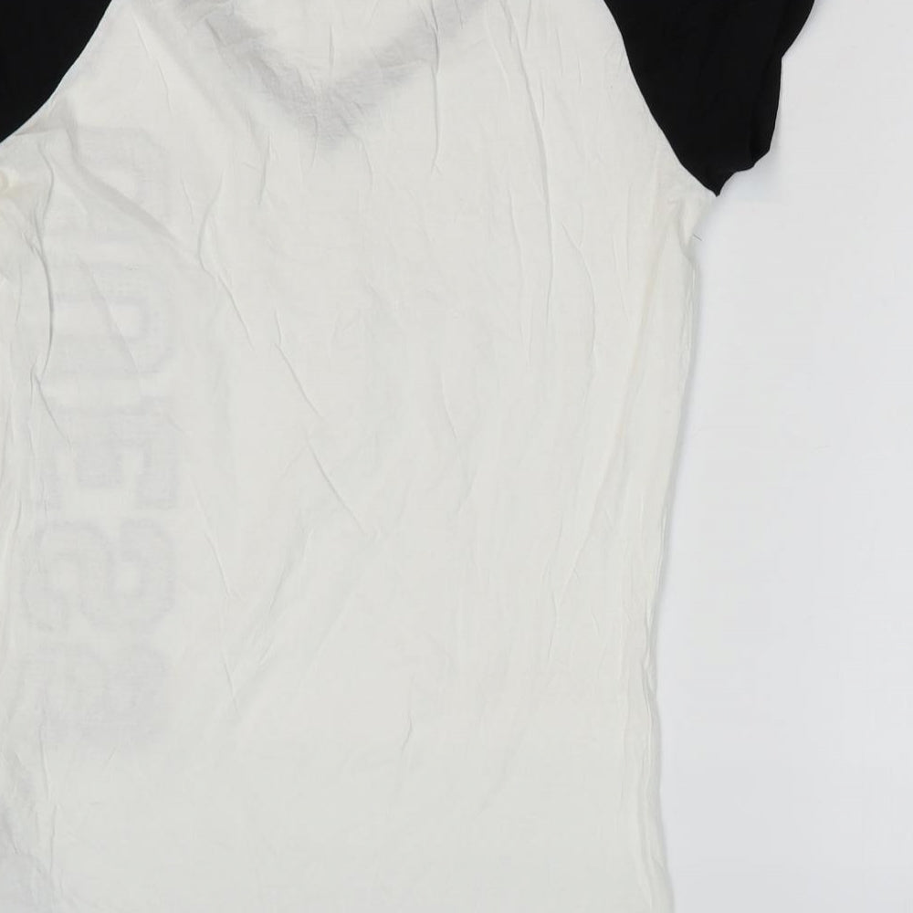 GUESS Womens White 100% Cotton Ringer T-Shirt Size S V-Neck