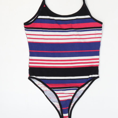 New Look Womens Multicoloured Striped Cotton Bodysuit One-Piece Size 10 Snap