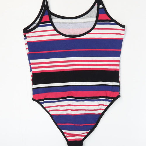New Look Womens Multicoloured Striped Cotton Bodysuit One-Piece Size 10 Snap