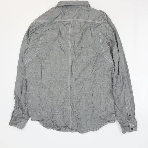 Burton Mens Grey Cotton Button-Up Size L Collared Button