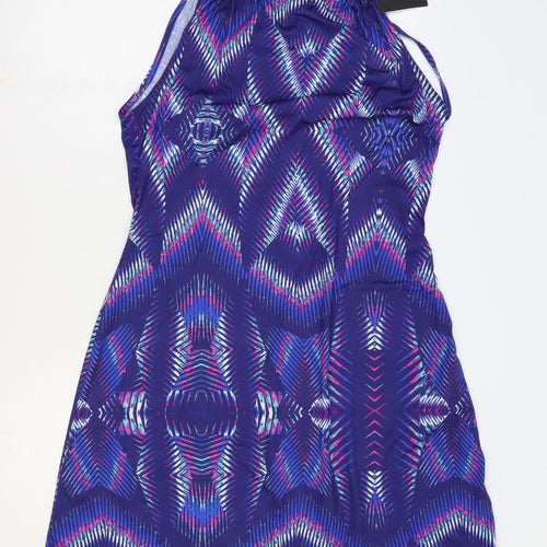 Kaleidoscope Womens Blue Geometric Polyester A-Line Size 14 Round Neck Tie