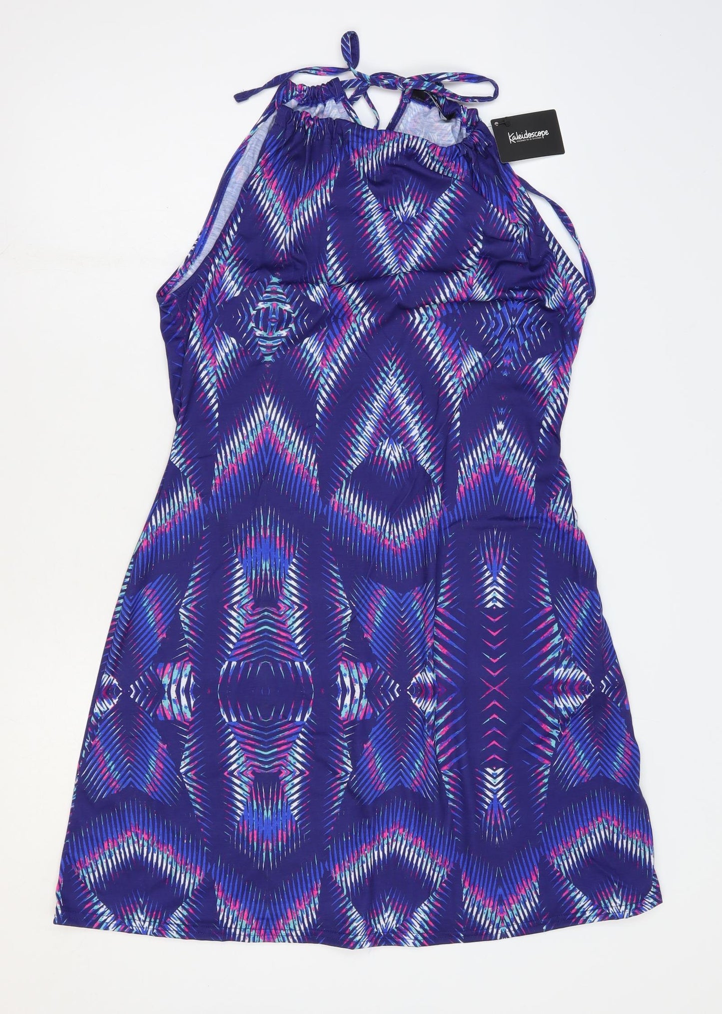 Kaleidoscope Womens Blue Geometric Polyester A-Line Size 14 Round Neck Tie