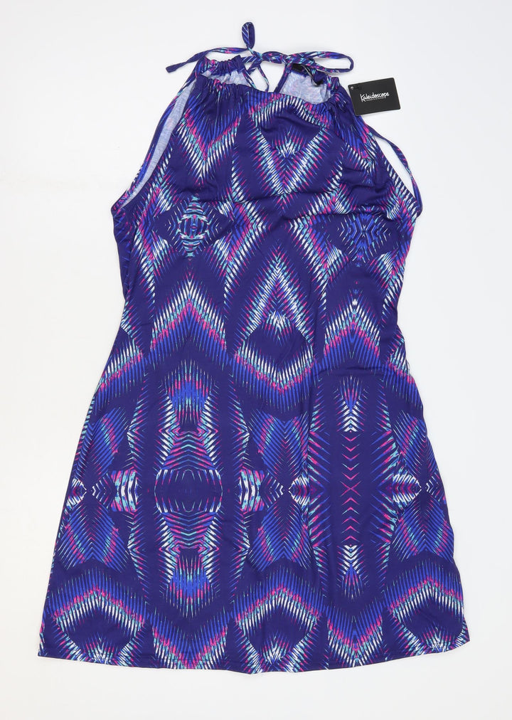 Kaleidoscope Womens Blue Geometric Polyester A-Line Size 14 Round Neck Tie