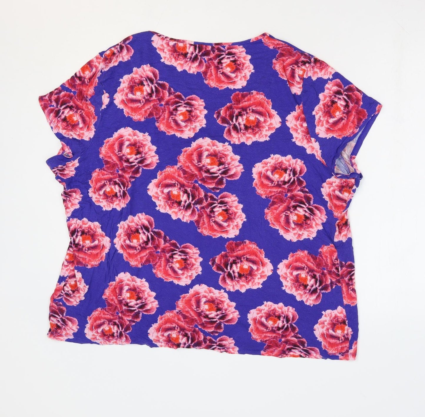Marks and Spencer Womens Blue Floral Viscose Basic T-Shirt Size 22 Round Neck
