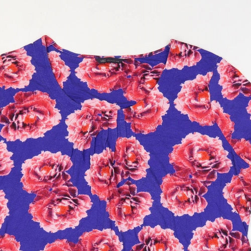 Marks and Spencer Womens Blue Floral Viscose Basic T-Shirt Size 22 Round Neck