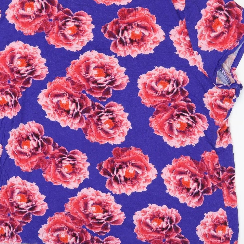 Marks and Spencer Womens Blue Floral Viscose Basic T-Shirt Size 22 Round Neck