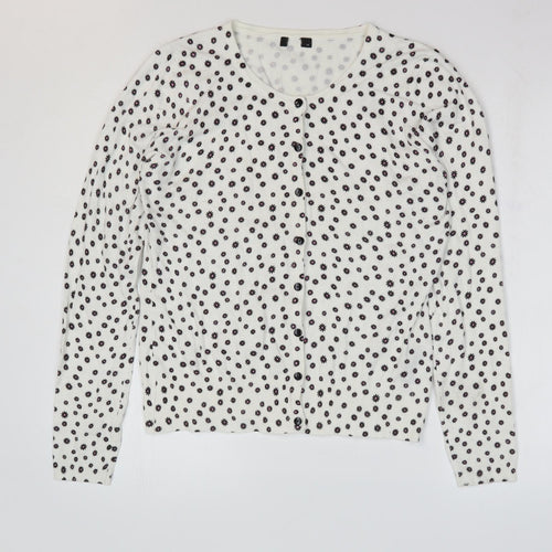 M&Co Womens White Round Neck Floral Viscose Cardigan Jumper Size 14
