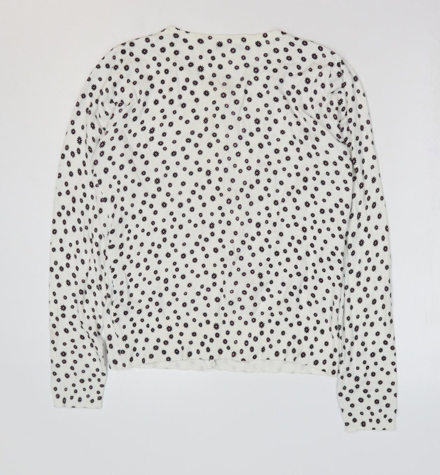 M&Co Womens White Round Neck Floral Viscose Cardigan Jumper Size 14