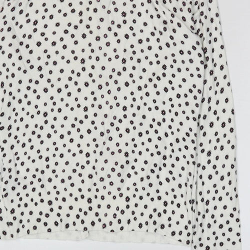 M&Co Womens White Round Neck Floral Viscose Cardigan Jumper Size 14