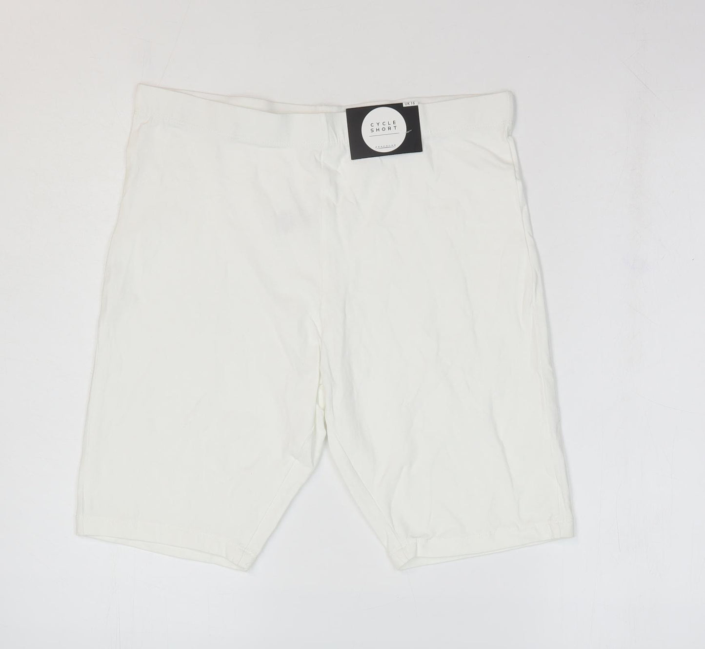 Peacocks Womens White Cotton Sweat Shorts Size 16 L8 in Regular Pull On - Cycle Short