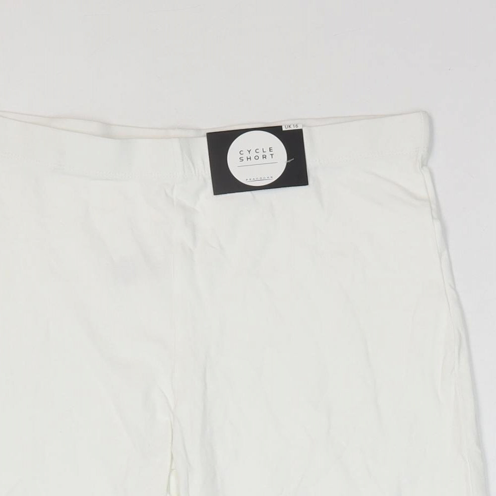 Peacocks Womens White Cotton Sweat Shorts Size 16 L8 in Regular Pull On - Cycle Short