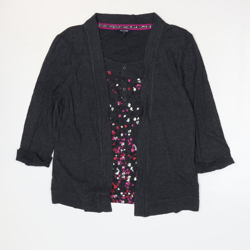 Maine Womens Grey Floral Cotton Basic Blouse Size 18 Scoop Neck - 2 in 1 Top