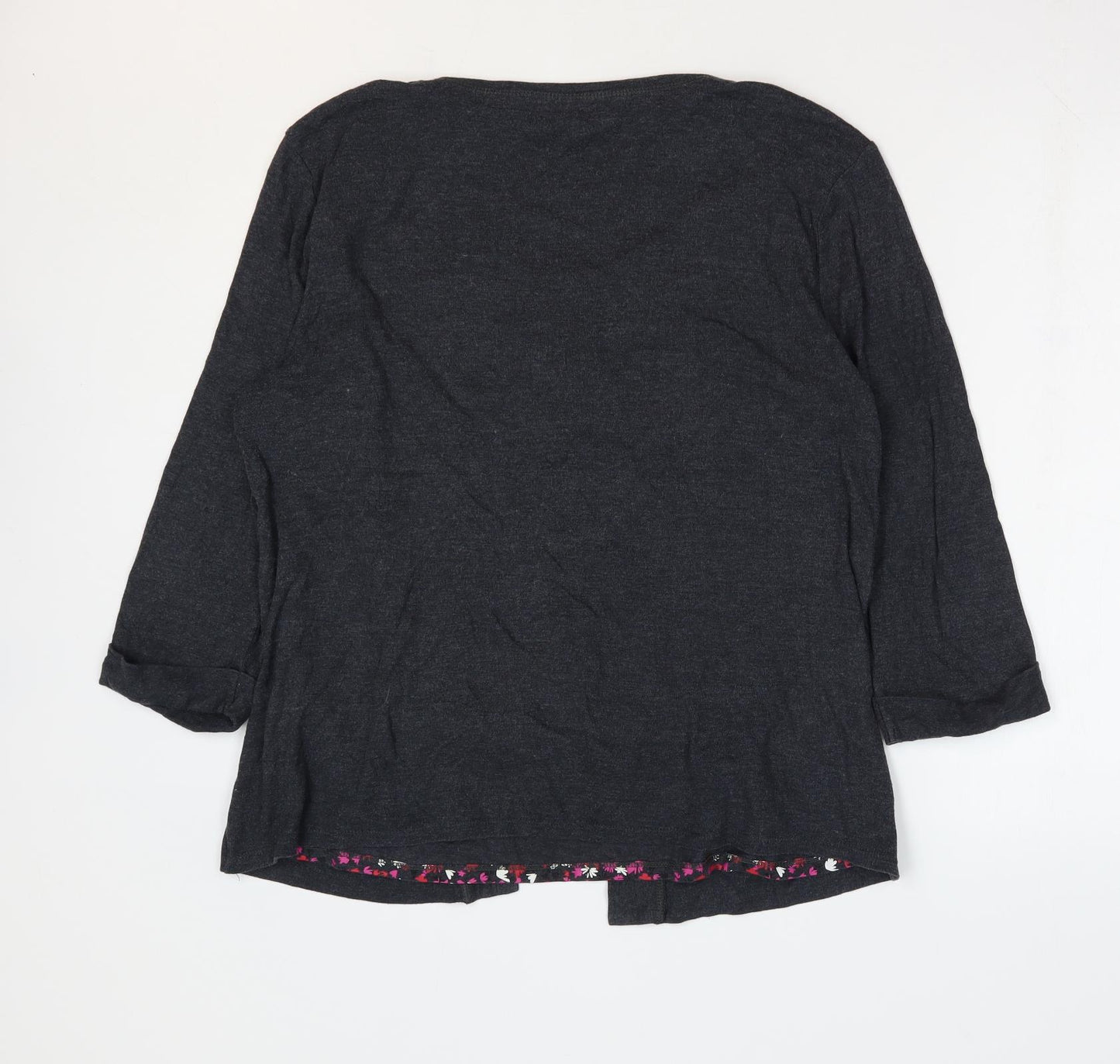 Maine Womens Grey Floral Cotton Basic Blouse Size 18 Scoop Neck - 2 in 1 Top