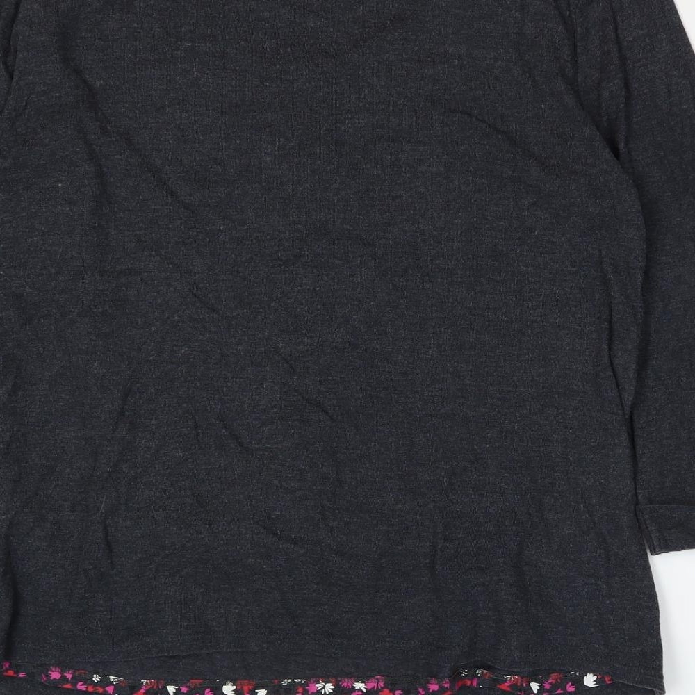 Maine Womens Grey Floral Cotton Basic Blouse Size 18 Scoop Neck - 2 in 1 Top