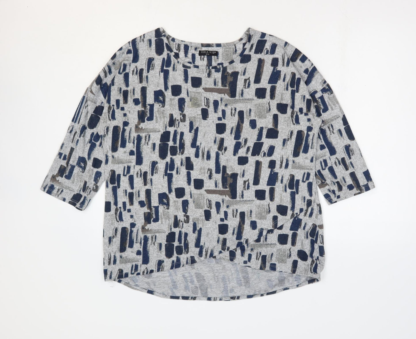 Viz A Viz Womens Grey Geometric Polyester Basic Blouse Size 12 Round Neck