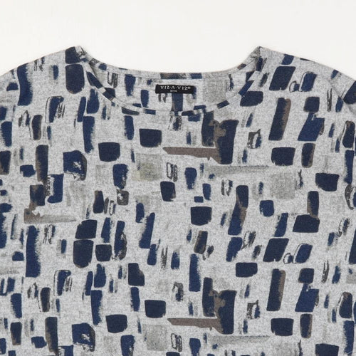 Viz A Viz Womens Grey Geometric Polyester Basic Blouse Size 12 Round Neck