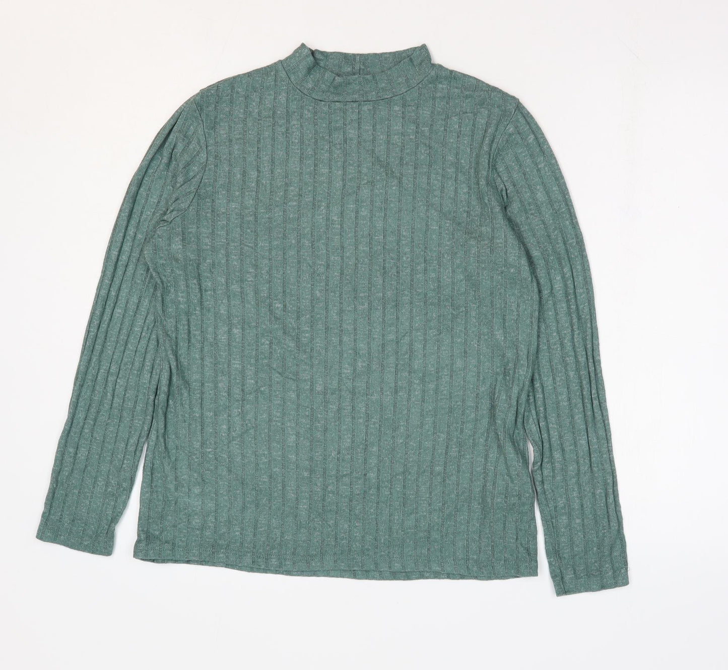 Papaya Womens Green Viscose Basic T-Shirt Size 12 Mock Neck - Ribbed