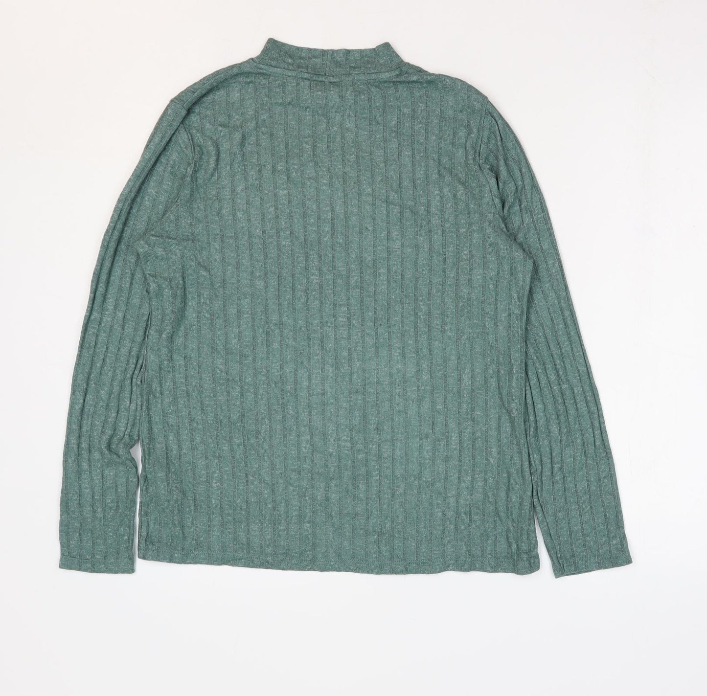 Papaya Womens Green Viscose Basic T-Shirt Size 12 Mock Neck - Ribbed