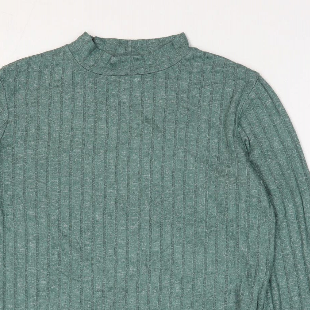Papaya Womens Green Viscose Basic T-Shirt Size 12 Mock Neck - Ribbed