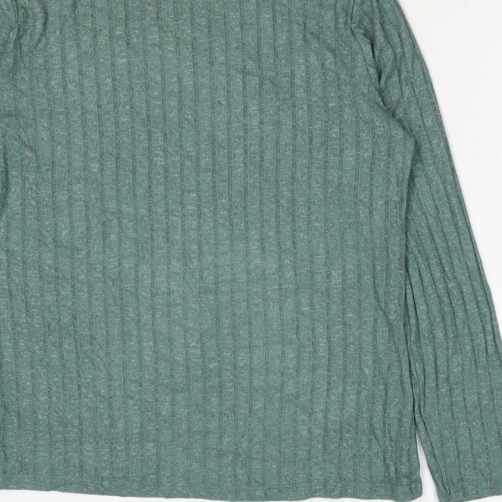 Papaya Womens Green Viscose Basic T-Shirt Size 12 Mock Neck - Ribbed