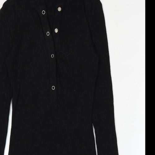 Misspap Womens Black Cotton Mini Size 14 V-Neck Snap - Ribbed