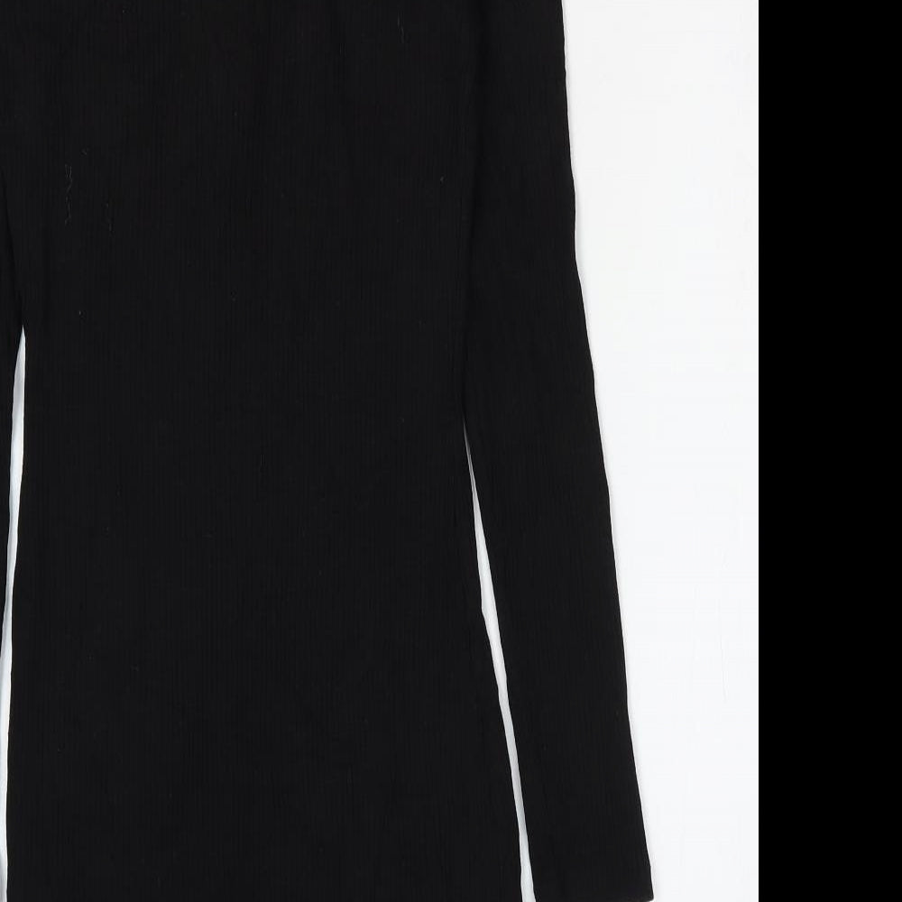 Misspap Womens Black Cotton Mini Size 14 V-Neck Snap - Ribbed