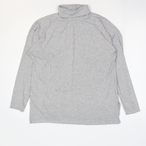Boohoo Womens Grey Polyester Basic T-Shirt Size 12 Roll Neck - Ribbed