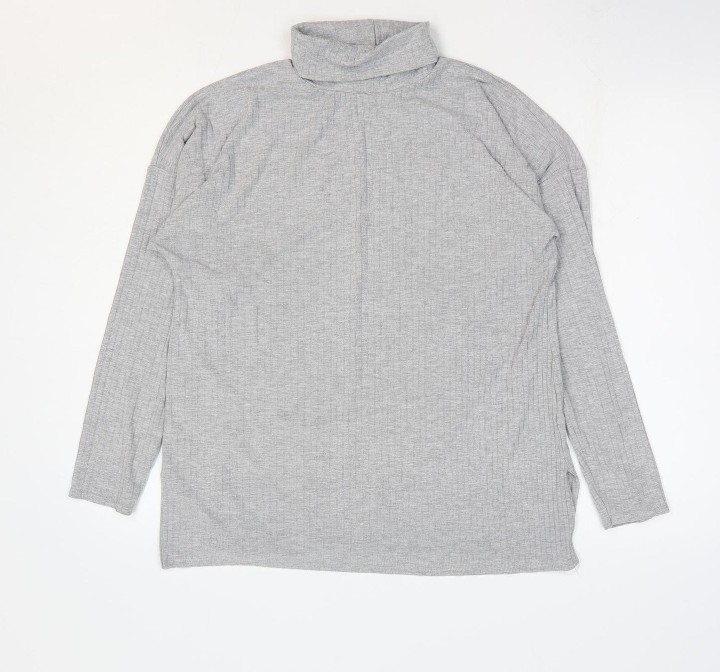 Boohoo Womens Grey Polyester Basic T-Shirt Size 12 Roll Neck - Ribbed