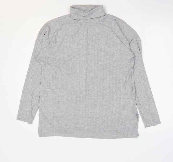 Boohoo Womens Grey Polyester Basic T-Shirt Size 12 Roll Neck - Ribbed