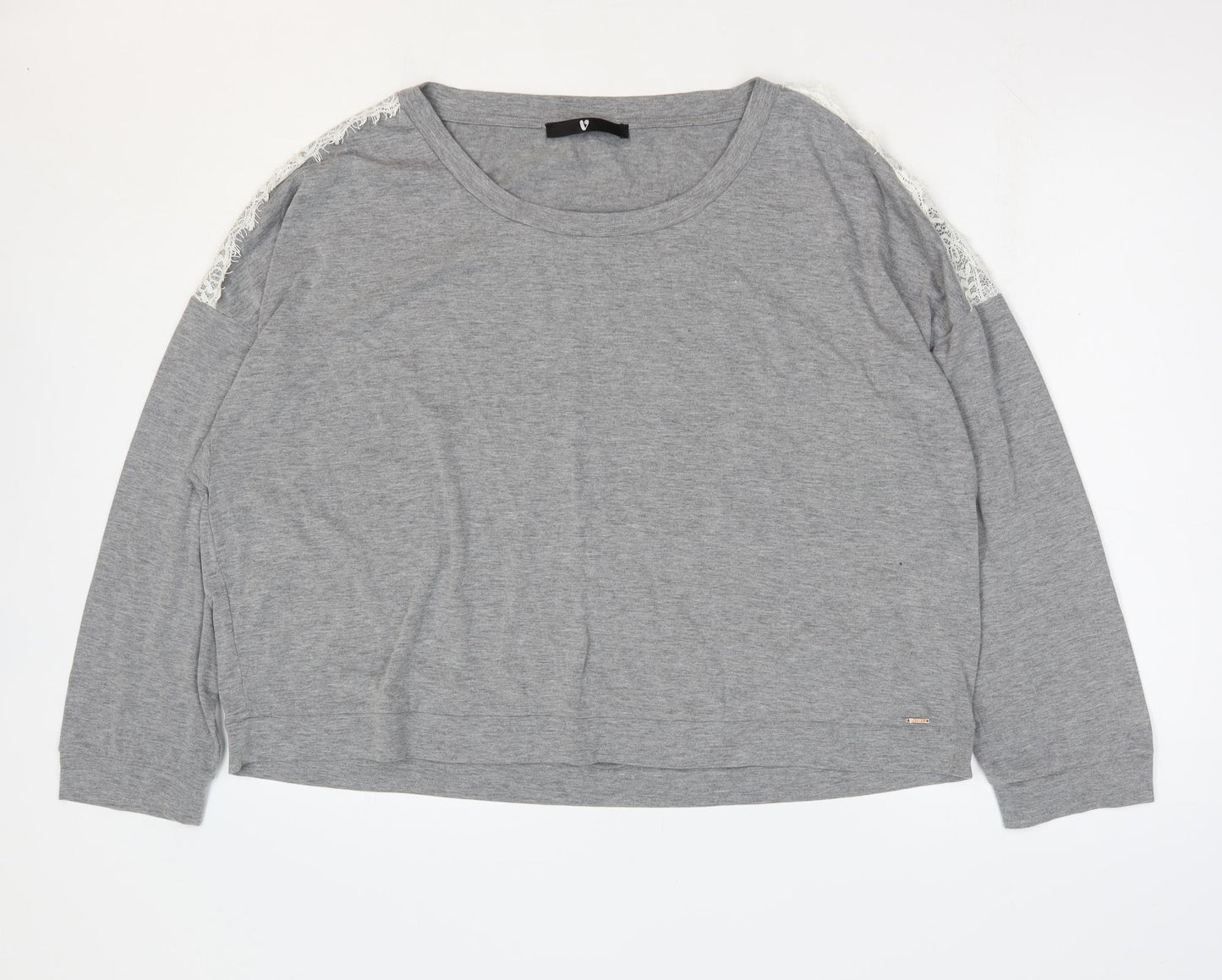 V by Very Womens Grey Polyester Basic T-Shirt Size 20 Round Neck - Lace Detail Lounge Top