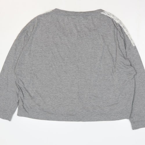 V by Very Womens Grey Polyester Basic T-Shirt Size 20 Round Neck - Lace Detail Lounge Top