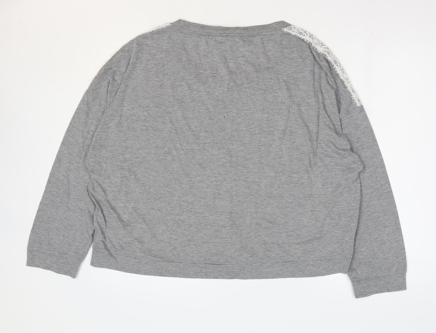 V by Very Womens Grey Polyester Basic T-Shirt Size 20 Round Neck - Lace Detail Lounge Top