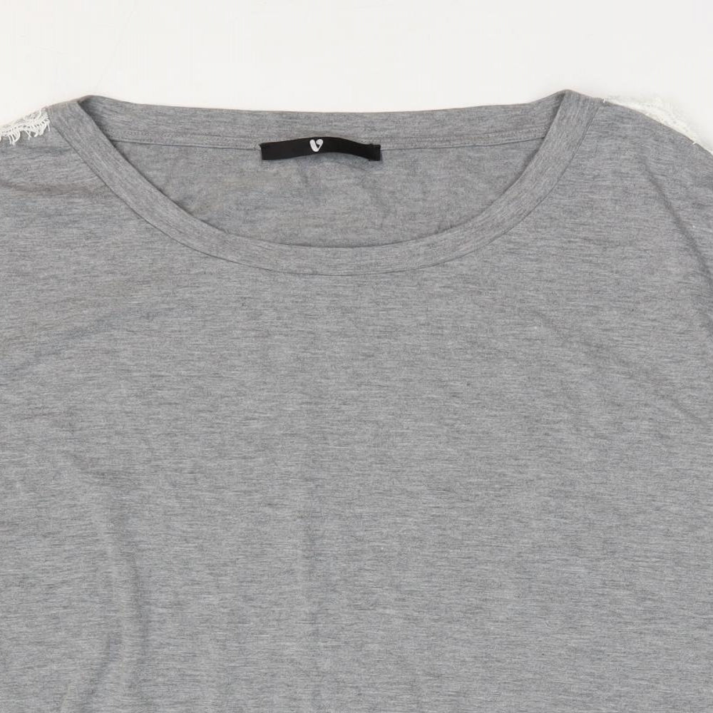 V by Very Womens Grey Polyester Basic T-Shirt Size 20 Round Neck - Lace Detail Lounge Top