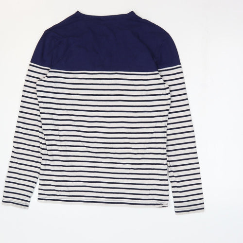 Ms Di Long Womens Blue Striped Cotton Basic T-Shirt Size L Round Neck
