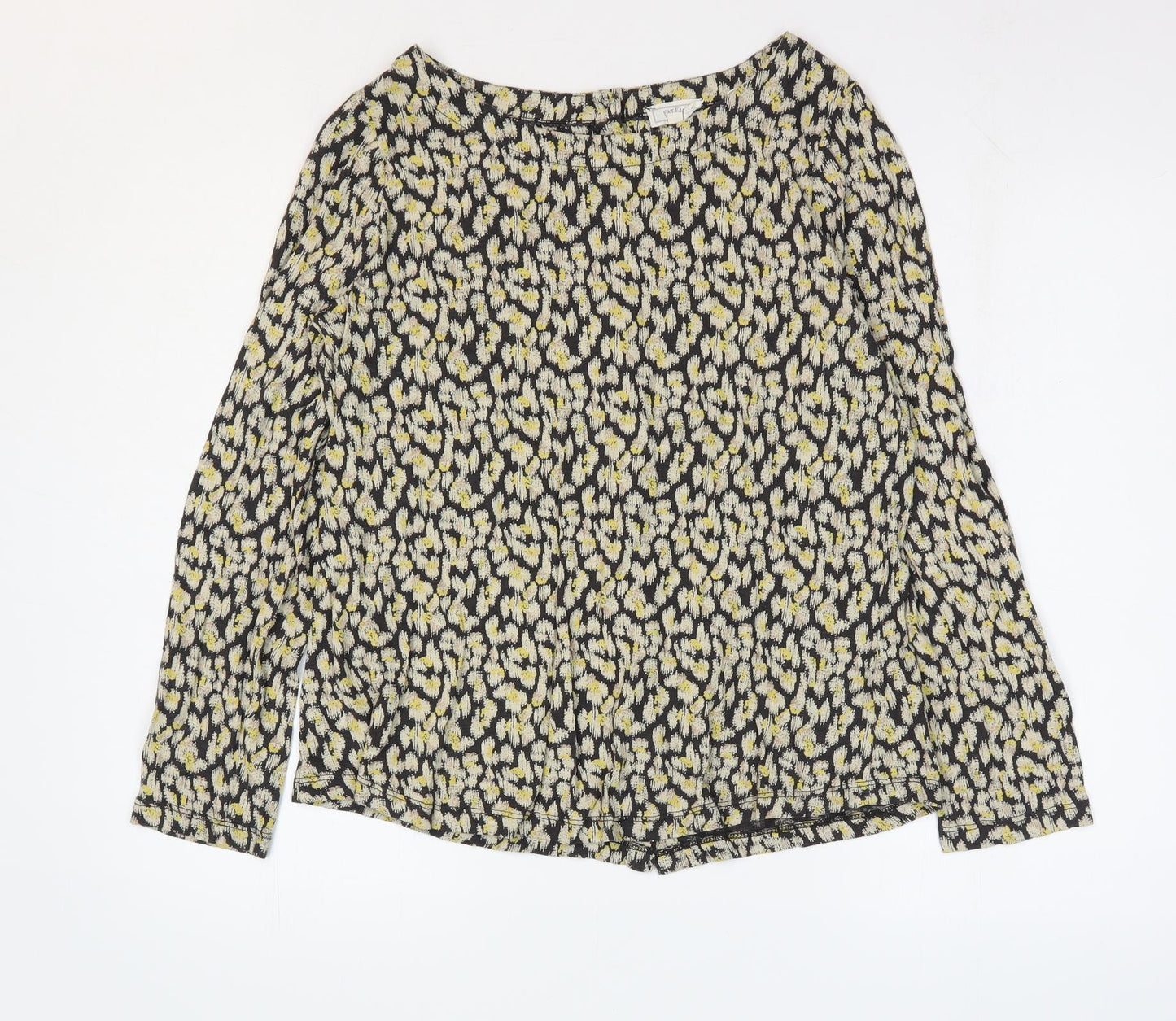 Fat Face Womens Yellow Geometric Cotton Basic Blouse Size 10 Round Neck