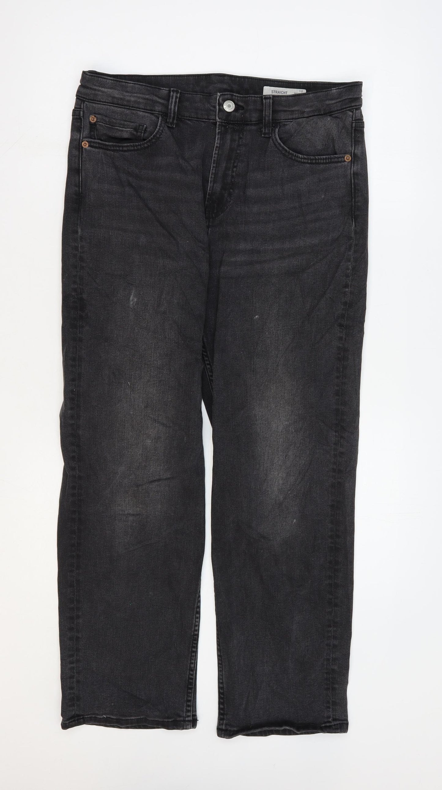 Marks and Spencer Womens Black Cotton Straight Jeans Size 12 L27 in Regular Zip