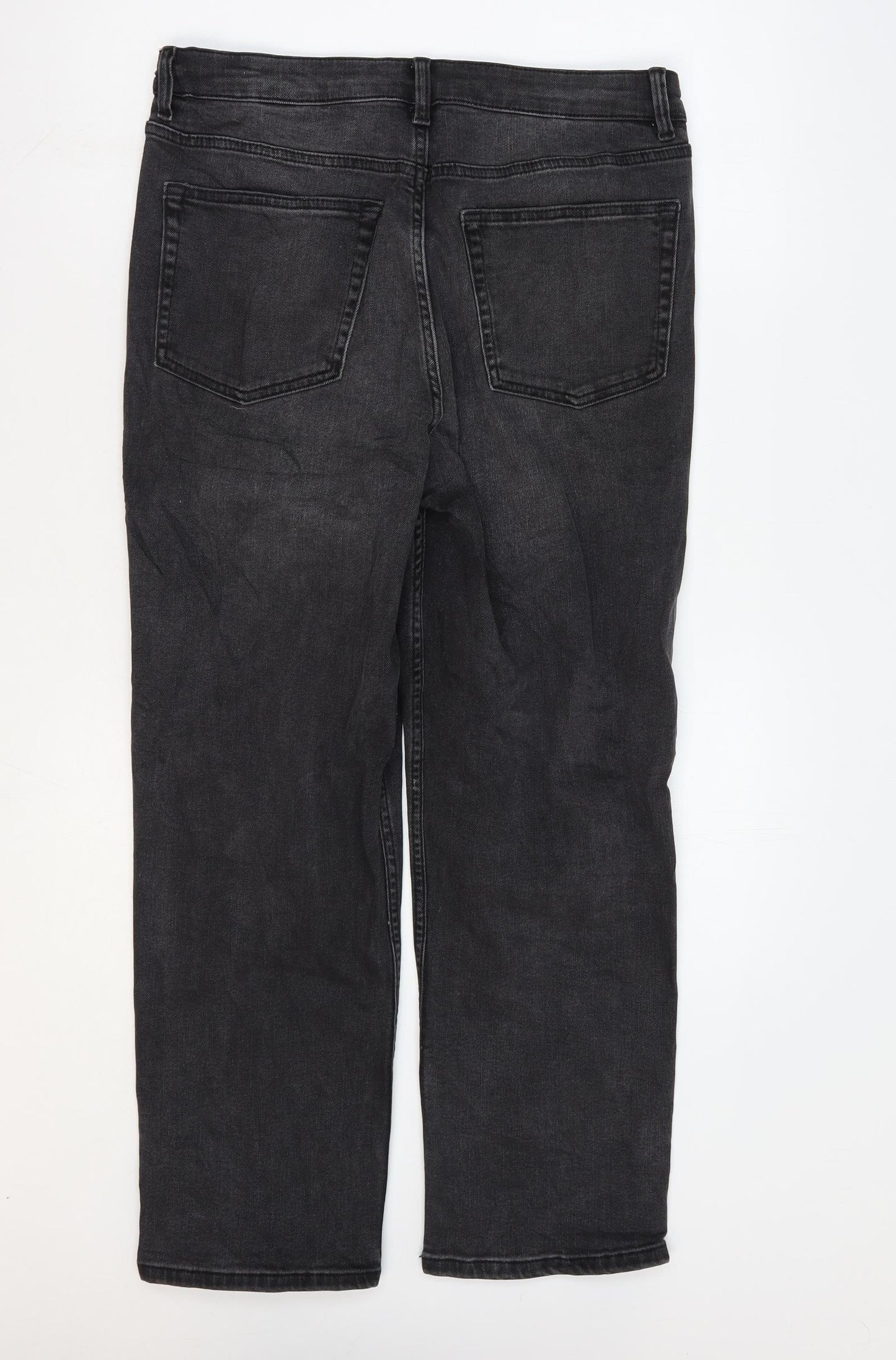 Marks and Spencer Womens Black Cotton Straight Jeans Size 12 L27 in Regular Zip