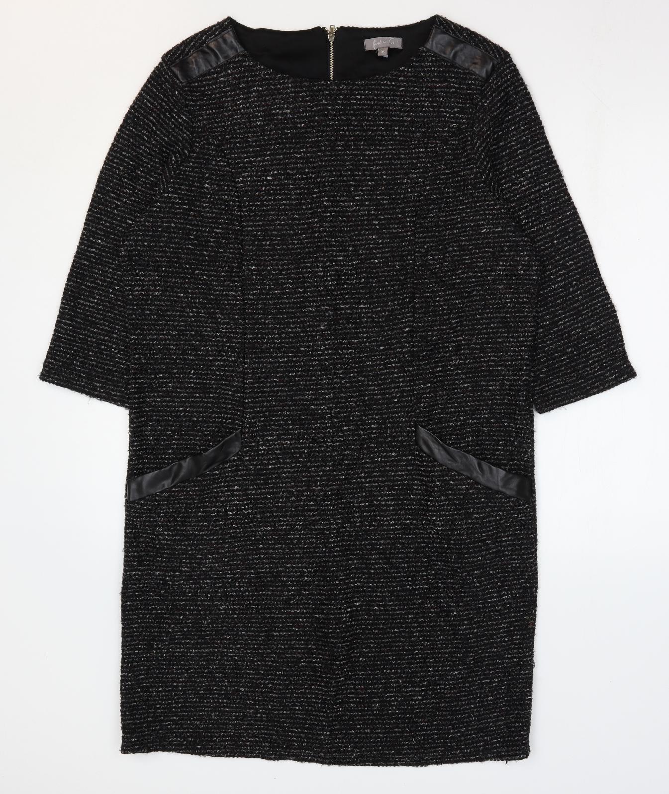First Avenue Womens Black Polyester A-Line Size XL Round Neck Zip - Leather Effect Trims