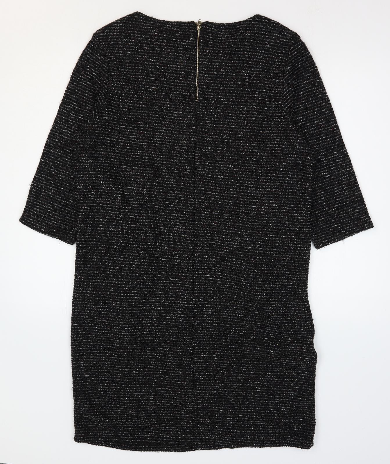 First Avenue Womens Black Polyester A-Line Size XL Round Neck Zip - Leather Effect Trims