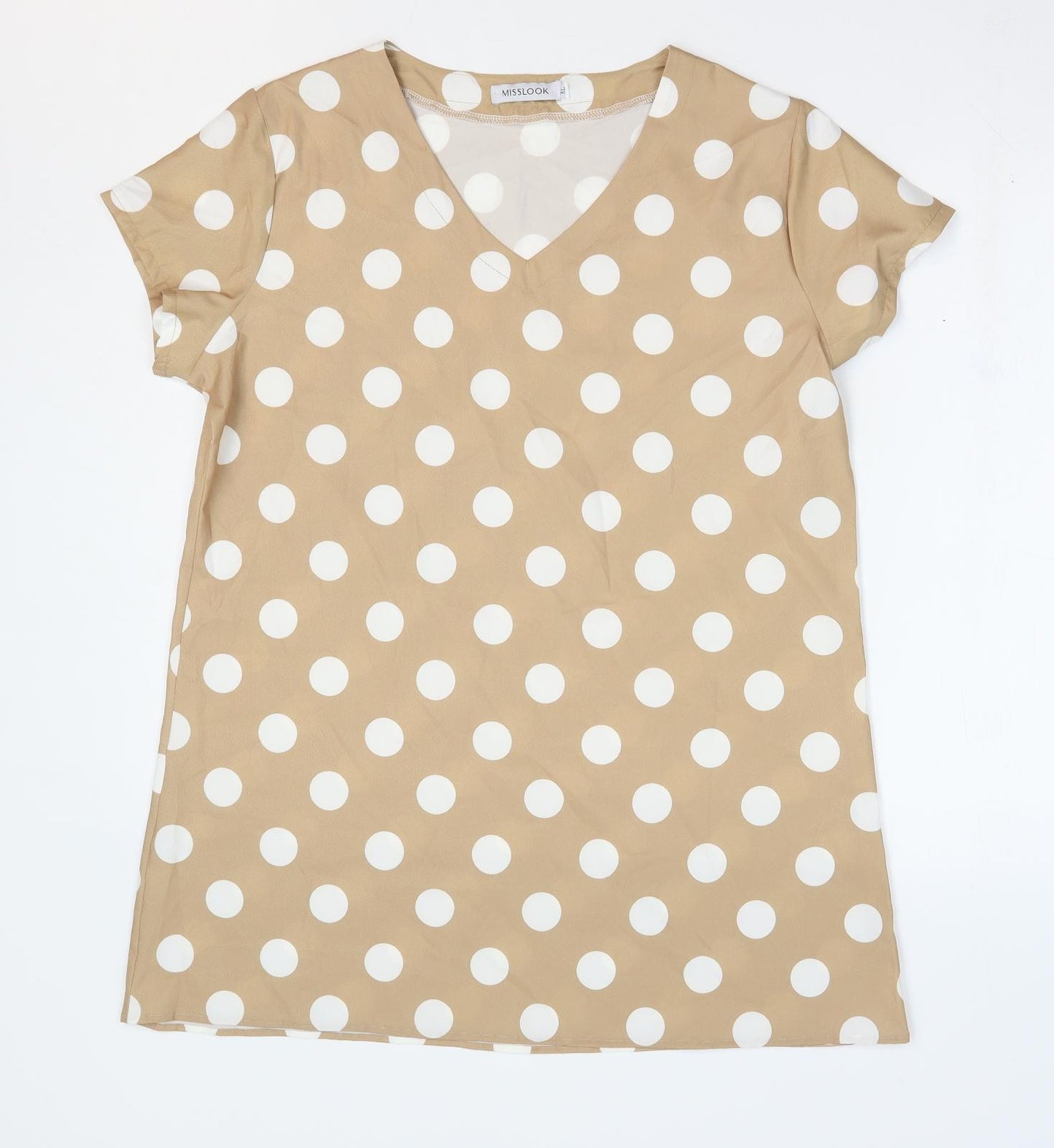 Miss Look Womens Beige Polka Dot Polyester Tunic T-Shirt Size XL V-Neck