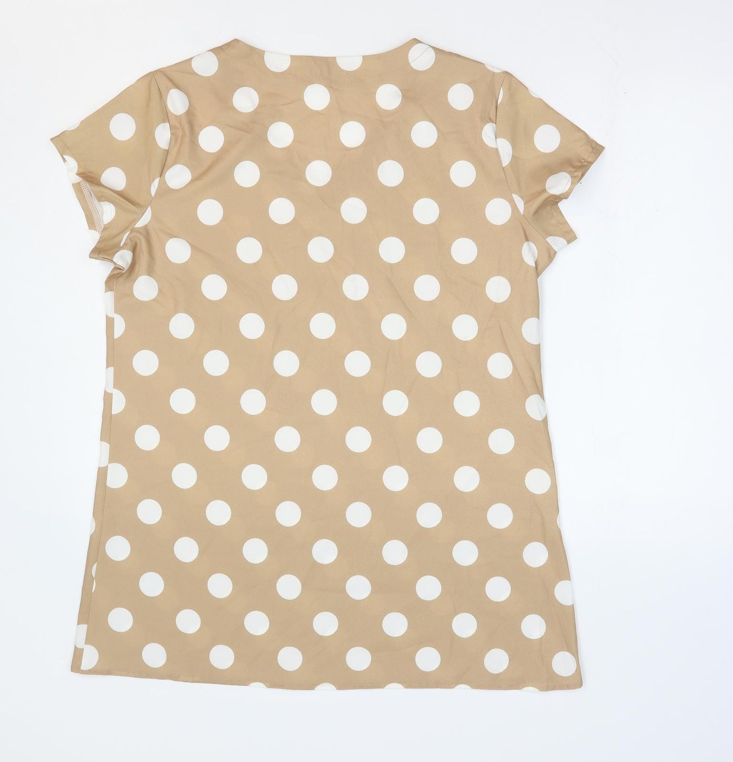 Miss Look Womens Beige Polka Dot Polyester Tunic T-Shirt Size XL V-Neck