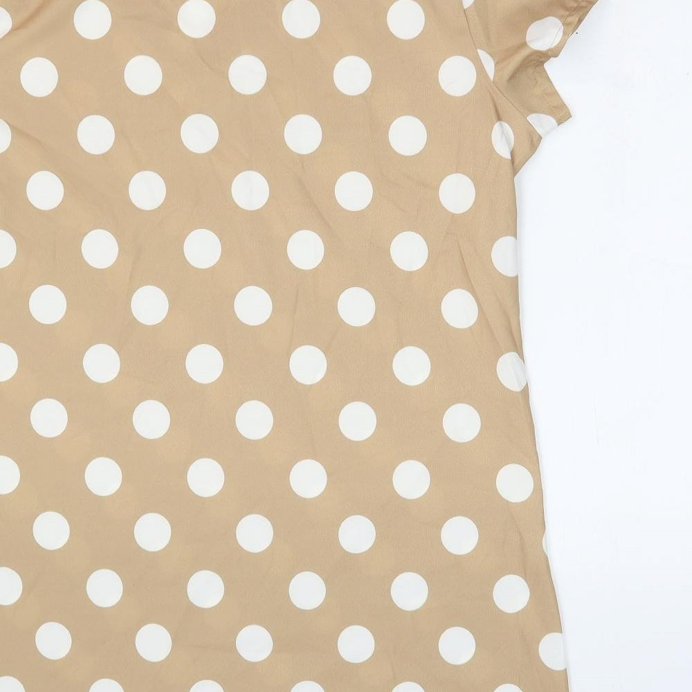 Miss Look Womens Beige Polka Dot Polyester Tunic T-Shirt Size XL V-Neck