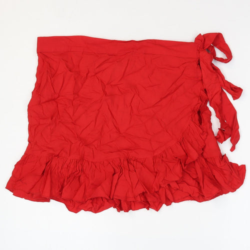 Secret Bazaar Womens Red Viscose Wrap Skirt Size M Tie - Faux Wrap