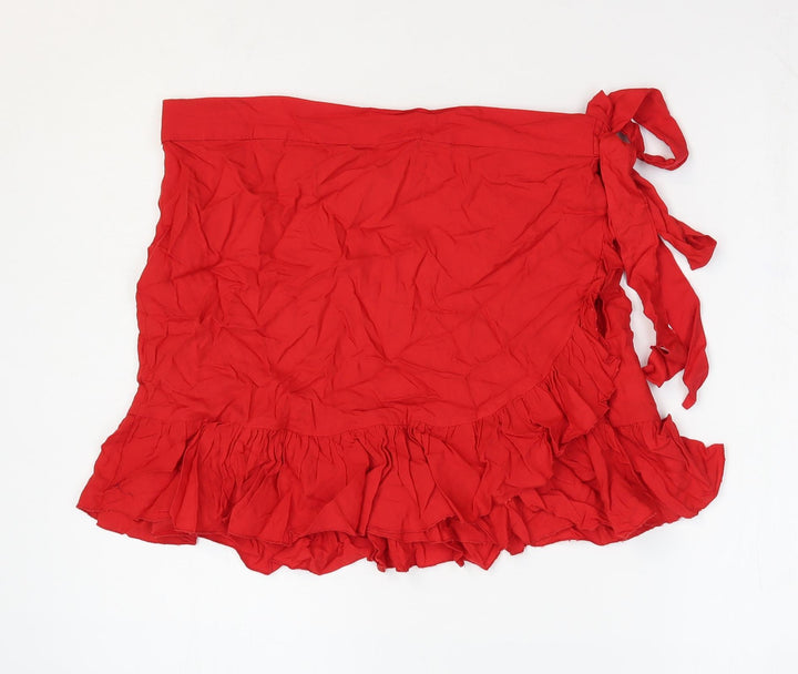 Secret Bazaar Womens Red Viscose Wrap Skirt Size M Tie - Faux Wrap