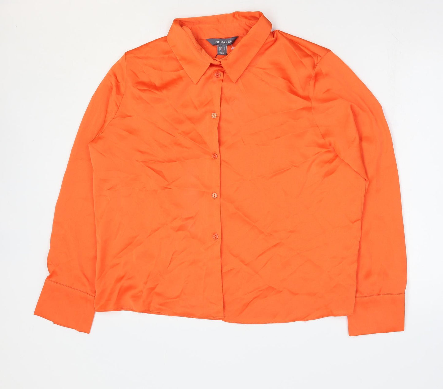 Primark Womens Orange Polyester Basic Button-Up Size 20 Collared