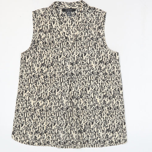 Primark Womens Beige Geometric Polyester Basic Tank Size 6 V-Neck - Pleat Front