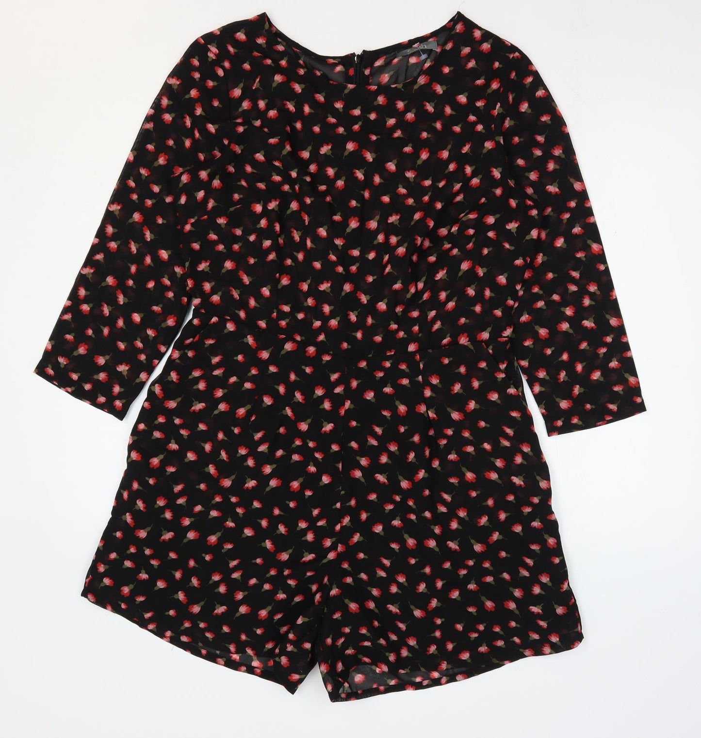 South Womens Black Floral Polyester Playsuit One-Piece Size 14 Zip