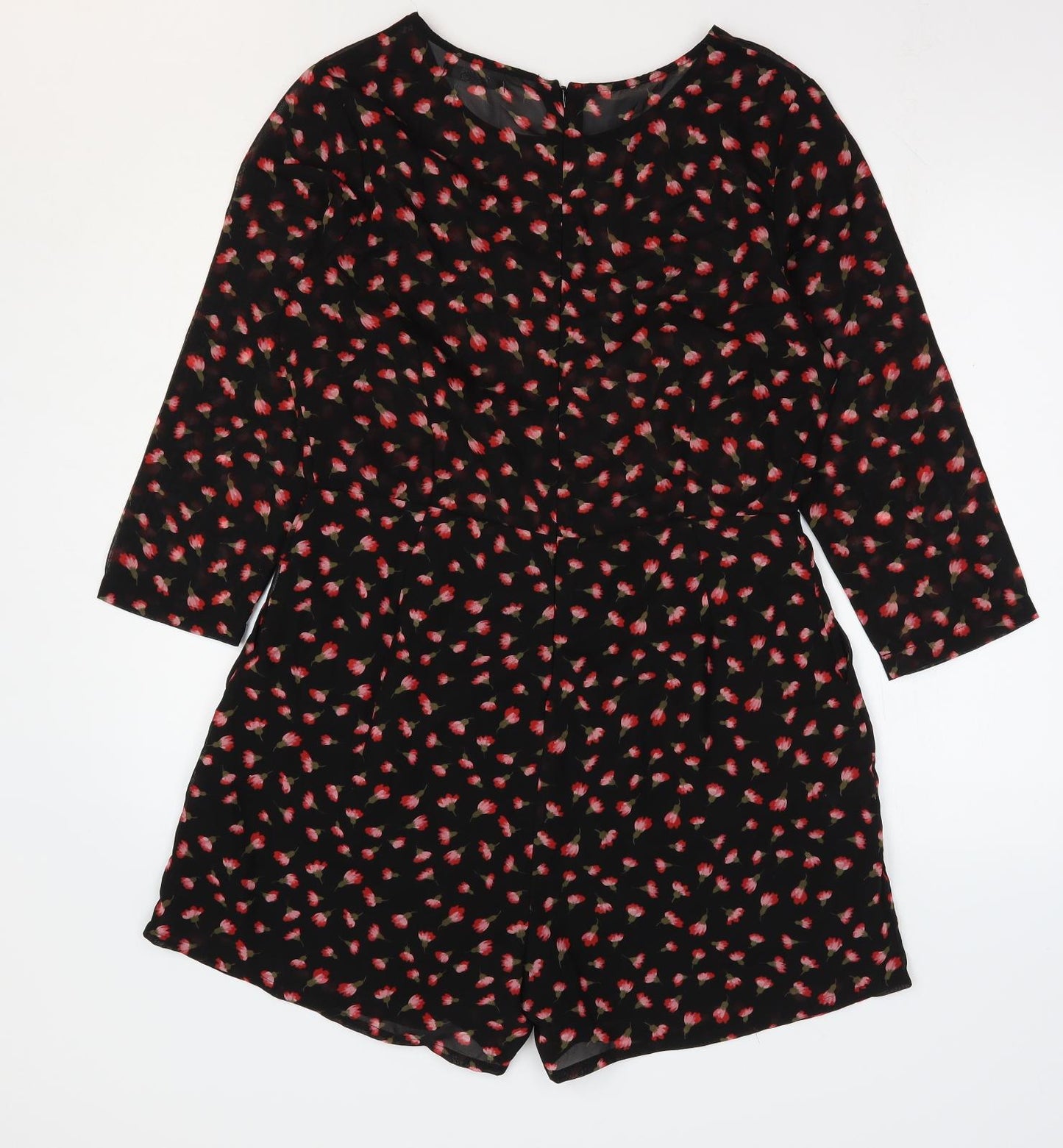 South Womens Black Floral Polyester Playsuit One-Piece Size 14 Zip
