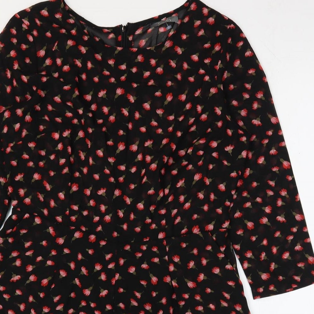 South Womens Black Floral Polyester Playsuit One-Piece Size 14 Zip